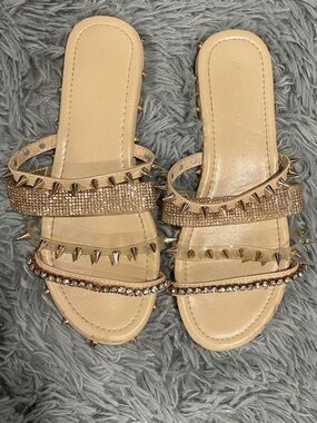 Studded Rhinestone Nude Slide Sandals